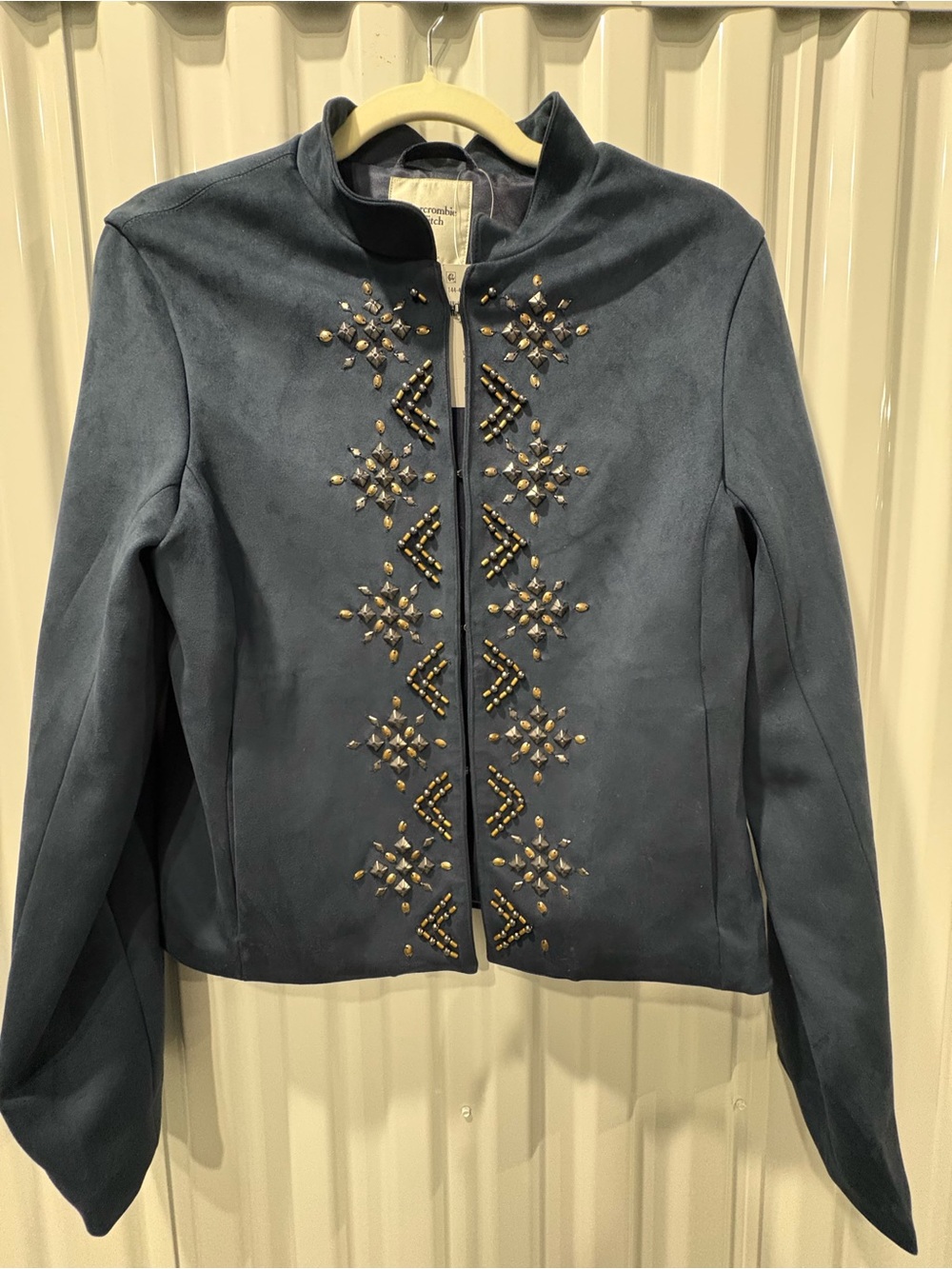 NWT Abercrombie (A&F) Studded Military Jacket Navy Blue Embellished Utility (M)